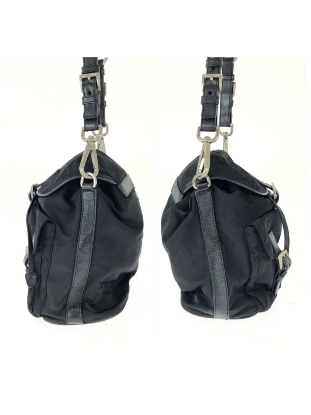 Prada Tessuto Black Silver Nylon Leather Shoulder Bag Pochette